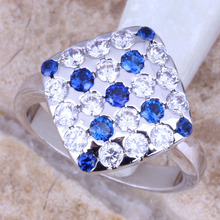 Liso azul zircônia cúbica branco cz prata chapeado anel feminino tamanho 6 / 7 / 8 / 9 r0968 2024 - compre barato