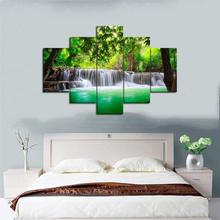 Arte de parede cascata verde com 5 painéis, pintura moderna para decoração de casa, arte de parede 2024 - compre barato