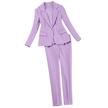 Новый весенне-осенний женский фиолетовый костюм Женская профессиональная одежда комплект из двух предметов высокого качества модные брюки 2024 - купить недорого