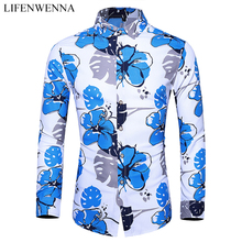 Men's Autumn Shirt 2019 New Fashion Flower Printed Long Sleeve Shirts Men Casual Big Size 5XL 6XL 7XL Business Social Shirt Male 2024 - buy cheap