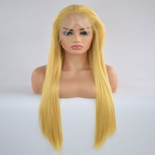 Bombshell Mix Yellow Straight Hand Tied Synthetic Lace Front Wig Glueless Heat Resistant Fiber Hair Free Parting For Women Wigs 2024 - buy cheap