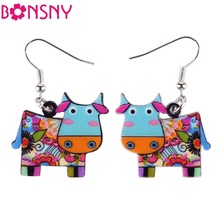 Bonsny-pendientes colgantes de vaca acrílica para mujer, aretes largos de diente de león, Animal bonito, joyería, accesorios, 2016 2024 - compra barato