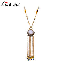 KISS ME Ethnic Sweater Chain Tassel Pendant Necklace Multicolor Geometric Women Long Necklace Jewelry 2024 - buy cheap