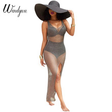 Wendywu Beach Tunic 2018 Bikini Long Dress Backless Mesh Beachwear Women Sexy Bathing Suit Swimsuit Summer 2024 - buy cheap