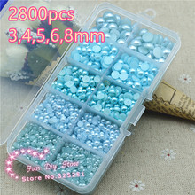 light blue flat back pearl 3-8mm 2800pcs ABS imitation pearl loose beads plain color 2024 - buy cheap