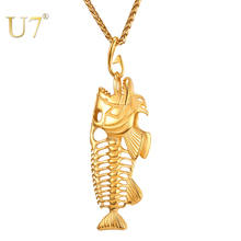 U7 Hip Hop Chain For Men Big Fish Bone Statement Pendant Necklaces Gold Color Stainless Steel Fishing Hippie Kpop Jewelry P1039 2024 - buy cheap