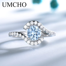 UMCHO-anillos de plata de ley 925 auténtica para mujer, joyería clásica redonda de Topacio azul cielo, GEMA, regalo de San Valentín para boda 2024 - compra barato