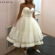 E JUE SHUNG-vestido de novia con encaje en la espalda, traje de boda con longitud de té blanco, 2019 2024 - compra barato