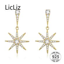 LicLiz-pendientes clásicos de Plata de Ley 925 para mujer, aretes de gota de oro con luz solar, con diamantes de circonita, joyería colgante de sol, LE0587 2024 - compra barato