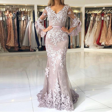 Elegant Mermaid Prom Dresses Puffy 3/4 Long Sleeve Lace Appliques Formal Party Gowns Floor Length Evening Wear Robe de soiree 2024 - buy cheap