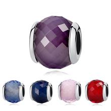 Original 925 Sterling Silver Beads Charme Geométrica Facetas Fascinante Murano Vidro Encantos Fit Pandora Pulseiras Mulheres Jóias 2024 - compre barato