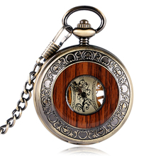 Reloj clásico De bolsillo Retro Vintage, De madera, cobre hueco, tallado Fob, cuerda mecánica manual, reloj 2024 - compra barato