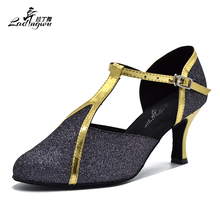 Ladingwu New Brand Black Flash Cloth And Golden PU Women's High Heels Latin Dance Shoes  Ballroom Salsa Dance Shoes Size 35-44 2024 - buy cheap