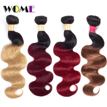 Wome Corpo Onda Ombre Cabelo Bundles Brasileiro Não Remy Extensões de Cabelo Humano 1/3 Pcs Lidar T1B/99J/Vermelho /Bloned Ombre Feixes de Cabelo 2024 - compre barato