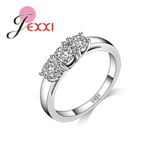 Wedding Jewelry Stamped  Silver Rings For Women Luxury Three Crystal Rhinestone Engagement Finger Rings Free Shipping 2024 - buy cheap