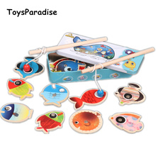 Baby Toys 15Pcs Fish Large Size Wooden Toys For Kids Magnetic Fishing Toys Iron Box Set Double Fishing Rods Child Educational 2024 - buy cheap