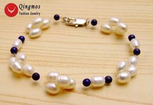 Qingmos-Pulsera de Perlas Naturales para mujer, pulsera de lapislázuli azul de 5-6mm, color blanco negro y 4mm, joyería Bra348, Envío Gratis 2024 - compra barato