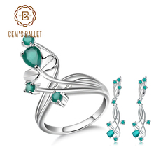 GEM'S BALLET Natural Green Agate Gemstone Vintage Jewelry Sets 925 Sterling Silver Earrings Ring Set For Women Wedding Jewelry 2024 - buy cheap