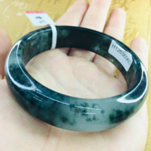 Enviar UM certificado natural Jadeite pulseira Mão-polido fundo gelo 54-61mm feminino dois-cor jade pulseira de presente Da Jóia 2024 - compre barato