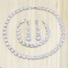 Женский комплект ювелирных изделий, из стерлингового серебра 925 пробы с белым цирконием ААА, ожерелье, серьги, браслет, подарок на день рождения 2024 - купить недорого