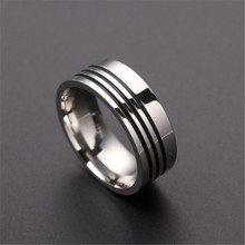 8mm Triple layer Stripe Rotation rings 316L Stainless Steel men finger ring wholesale lots 2024 - buy cheap