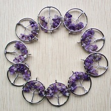 Wholesale 12pcs/lot fashion natural purple crystal Tree of life handmade wire wrapped Pendants 30mm for jewelry marking free 2024 - buy cheap