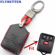 FLYBETTER Genuine Leather Keychain 3Button Remote Key Case Cover For Ford Escape/Ranger/Explorer/Freestar L497 2024 - buy cheap