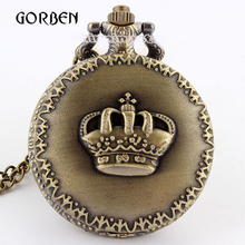 Retro Vintage Pocket Watch Bronze Royal Imperial Crown Quartz Pendant Necklace Chain Women Men Watches gifts Relogio De Bolso 2024 - buy cheap
