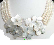 Frete grátis venda quente novo estilo>>>> jóias 4row branco pérola flor concha colar 2024 - compre barato