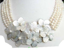 FREE SHIPPING HOT sell new Style >>>>Jewelry 4row White pearl flower shell Necklace 2024 - buy cheap