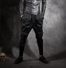 Pantalones ajustados de retales para hombre, calzas informales con decoración de bolsillo, personalidad, color negro 2024 - compra barato