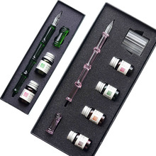 Conjunto de canetas de vidro artesanal de bambu, caneta tinteiro em cor de tinta, caixa de presente para estudantes com caneta fonte de água vibratória 2024 - compre barato