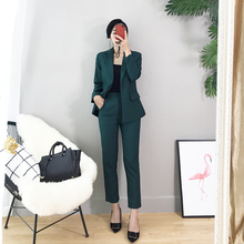 Two piece set top and pants new fashion temperament spring black dark green suit nine pants women's two-piece suit 2024 - buy cheap