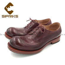 Sipriks Mens Handmade Goodyear Welted Shoes Imported Italian Calf Leather Wingtip Dress Shoes Hand-Painted Wine Red Brogue Shoes 2024 - buy cheap