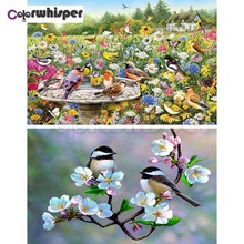 Pintura de diamante completo, Kit de punto de cruz con bordado de flores, pájaros, árbol, 5D, imagen de diamante, mosaico, 143XP 2024 - compra barato