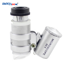 Ручной портативный мини-микроскоп Luckyzoom, светодиодный освещенный увеличитель 45X Карманная Лупа для ювелирных изделий, увеличительное стекло со светодиодными лампочками 2024 - купить недорого