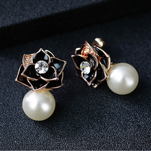 MOONROCY  Simulated Pearl Earrings Cubic Zirconia Rose Gold Color Black Rose Crystal Earring for Women Girls Dropshipping Gift 2024 - buy cheap