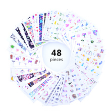 48 шт акварельные цветочные наклейки для ногтей набор Фламинго буквы дизайн гель маникюр декор вода слайдер фольга 2024 - купить недорого