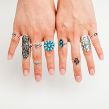 Conjunto de anillos de Color plateado para mujer, 9 piezas, nudillo Midi, anillo de medio que, piedra Natural, cuentas azules, flecha, triángulo, amuleto de tóem, joyería 2024 - compra barato