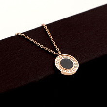 Martick Classic Style Rose Gold Color Round Pendant Necklace For Woman With Shining Cubic Black Piece Europe Brand Bijoux P157 2024 - buy cheap