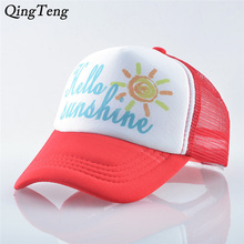 Детская бейсболка с принтом «Hello Sunshine», летняя сетчатая Детская кепка с козырьком от солнца, Повседневная Бейсболка кепка-trucker кепки для мальчиков и девочек 2024 - купить недорого