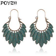 Green Metal Leaf geometry Hollowing out Drop Earrings Retro Fashion woman Jewellery Eardrop Female Brincos Aretes Orecchini 2024 - buy cheap