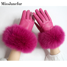 Women Finger Gloves  Raccoon Fur Cuff Sheep Leather Gloves Thicken Winter Keep Warm Female Fur Elegant Gloves Hand Gloves 2024 - buy cheap