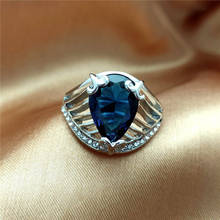 2019 Azul Gota de Água Zircon Anel de Cristal Anéis de Prata para As Mulheres Moda Casamento Jóias Anillos Engajamento Anel de Declaração 2024 - compre barato