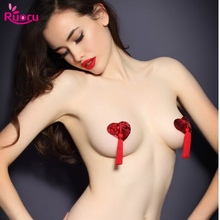 Ruoru 1 pair sexy sequin nipple covers with tassels heart shape nipple stickers pasties wholesale chest stickers Women Lingerie 2024 - buy cheap