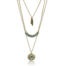 Szelam 2019 Antique Gold Necklaces & Pendants Vintage Flower Blue Beads Multi Layer Necklaces For Women SNE150881 2024 - buy cheap