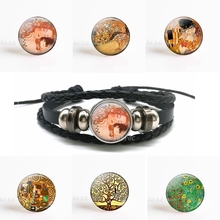 Klimt's Mother and Child Art Handcrafted Glass Dome Cabochon Black Button Leather Bracelet Klimt Accessories Mother Day's Gifts 2024 - buy cheap