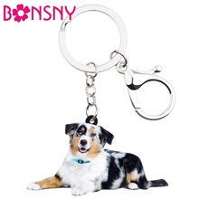 Bonsny-Llavero acrílico con forma de perro pastor australiano, joyería Animal para mujeres y niñas, regalo para los amantes de las mascotas, colgante 2024 - compra barato