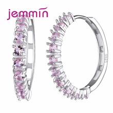 Top Selling 925 Sterling Silver Luxury Hoop Earring Inlay Pink Crystal Fashion Brilliant Ladies Wedding Earrings 2024 - buy cheap