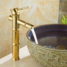 Luxo da Cor do Ouro de Bronze Estilo De Bambu Torneira Pia Do Banheiro Bacia Único Punho Mixer Tap Deck Montado znf046 2024 - compre barato